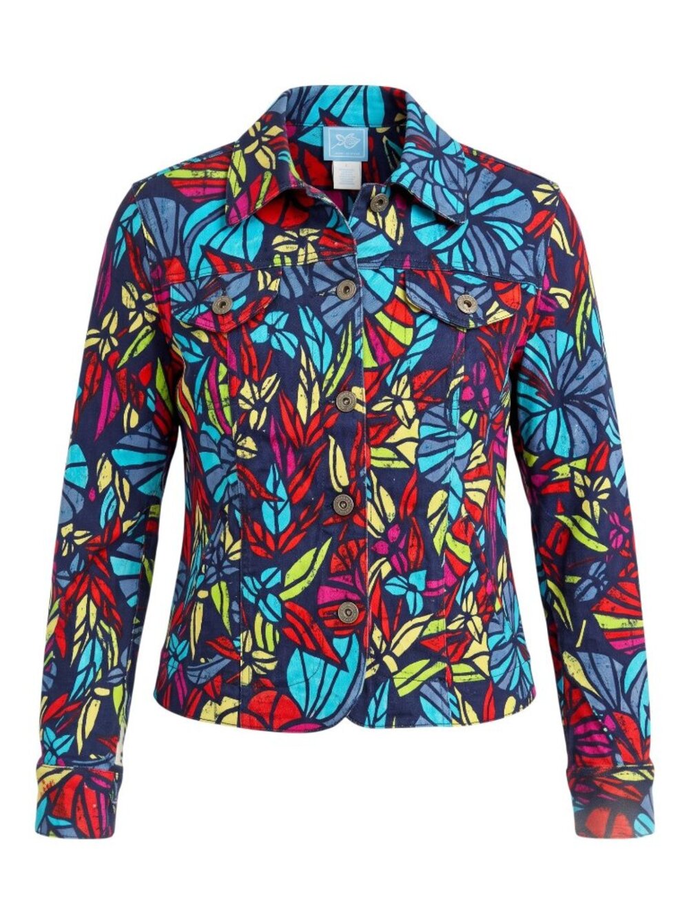 Lash Lane Womens Petite Floral Print Button-Up Jacket 4P In Multicolor